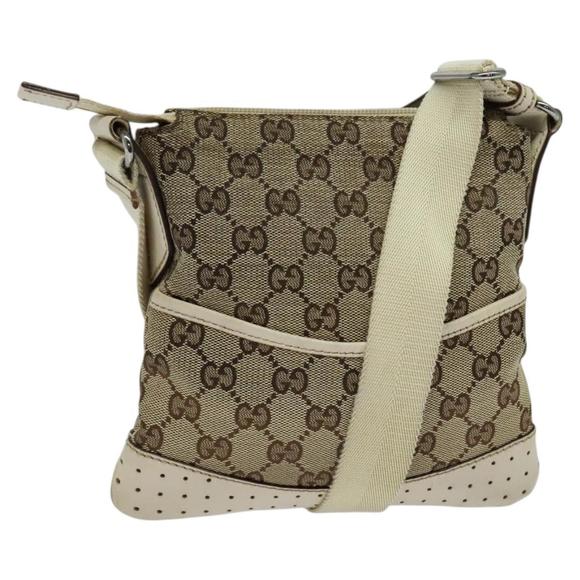 GUCCI GG Canvas Shoulder Bag Beige Silver 147671 Auth ki5693
